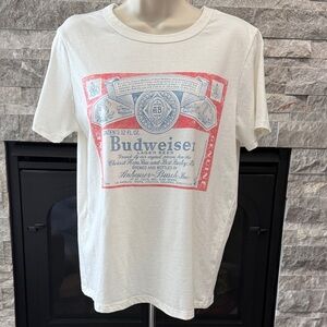 Budweiser White Tee with Red and Blue Label Design